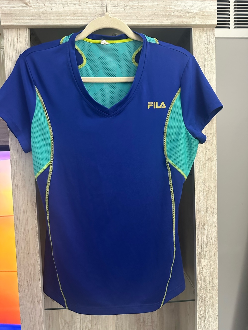 FILA Blue and Teal V-Neck Athletic Top